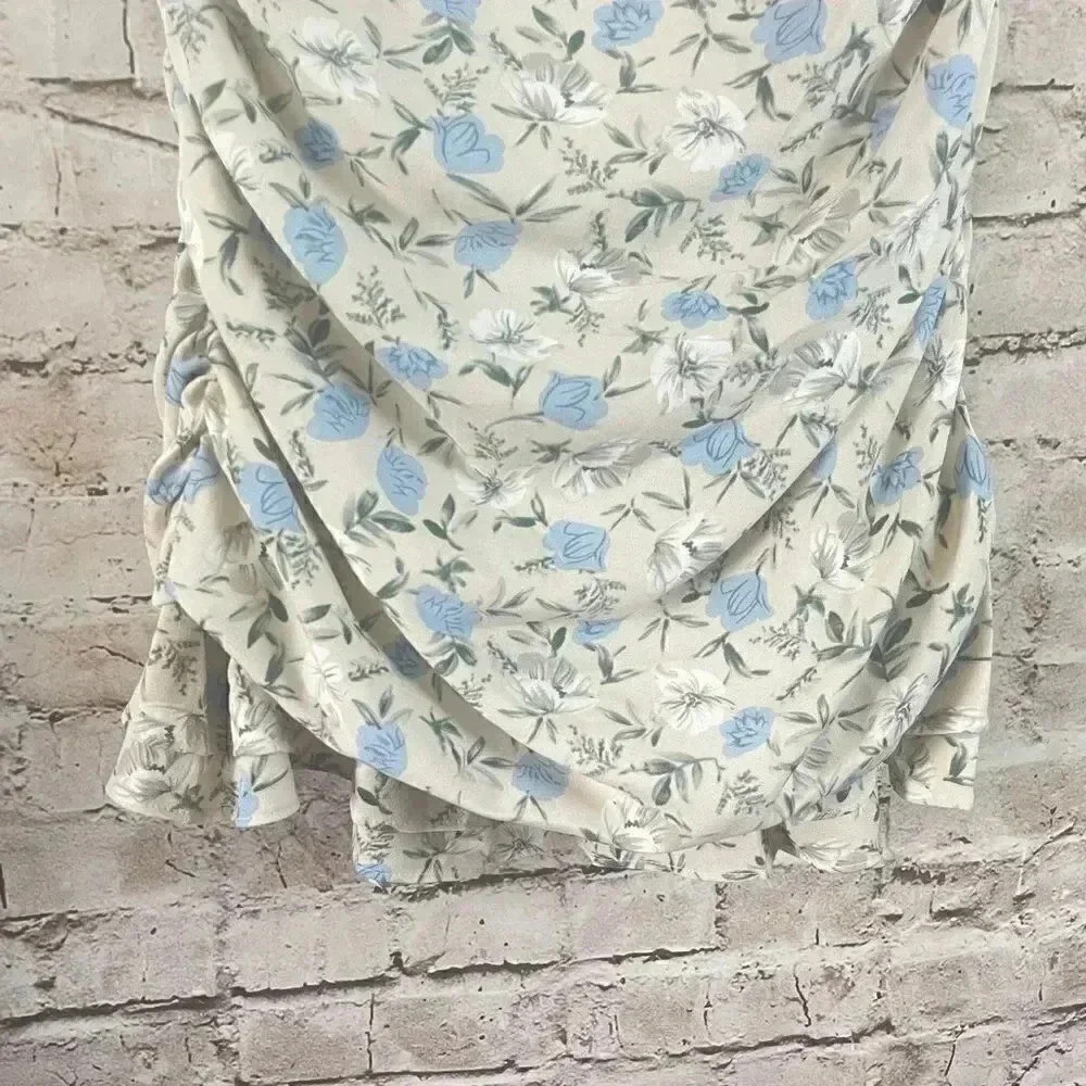 NWT Lulus S Not Just a Crush Taupe Floral Ruched Off the Shoulder Mini Dress Sm - Picture 9 of 16